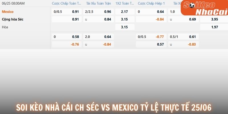 Soi kèo nhà cái CH Séc vs Mexico tỷ lệ thực tế 25/06
