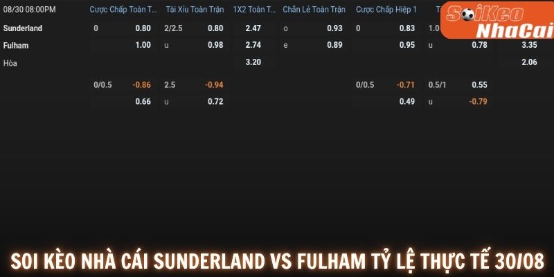 Soi kèo nhà cái Sunderland vs Fulham 30/08